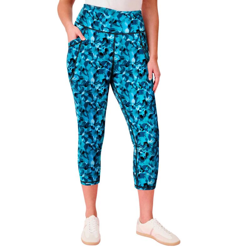 ロアマンズ レディース ボトムス カジュアルパンツ プラスサイズ キャップ Roaman's Women's Plusize Soft Sculpt Side-Pocket Capri Legging Turquoise Watercolor ターコイズ｜ReVida 店