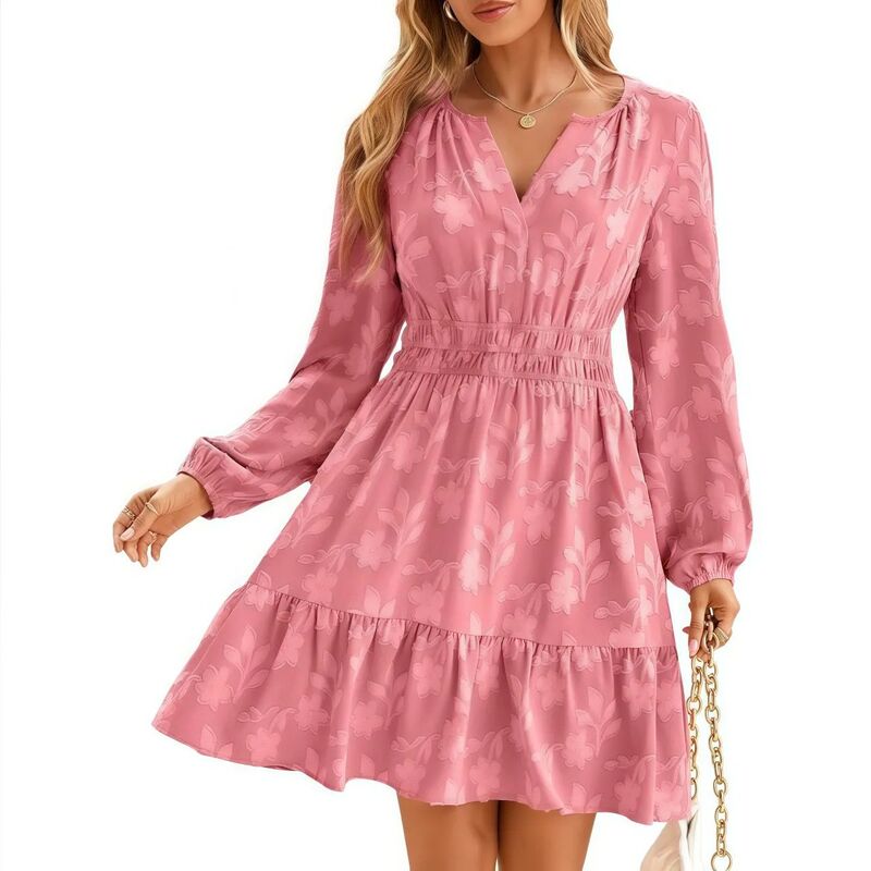 エリートスピリット レディース トップス ワンピース A ライン ミニ EliteSpirit Womens Long Sleeve Mini Dress Casual A Line Flowy Loose Vacation Party Babydoll Fall Short Dresses Pink ピンク｜ReVida 店
