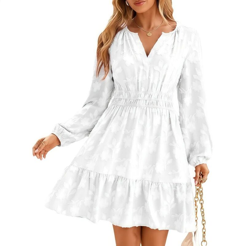 エリートスピリット レディース トップス ワンピース A ライン ミニ EliteSpirit Womens Long Sleeve Mini Dress Casual A Line Flowy Loose Vacation Party Babydoll Fall Short Dresses White ホワイト|ReVida 店