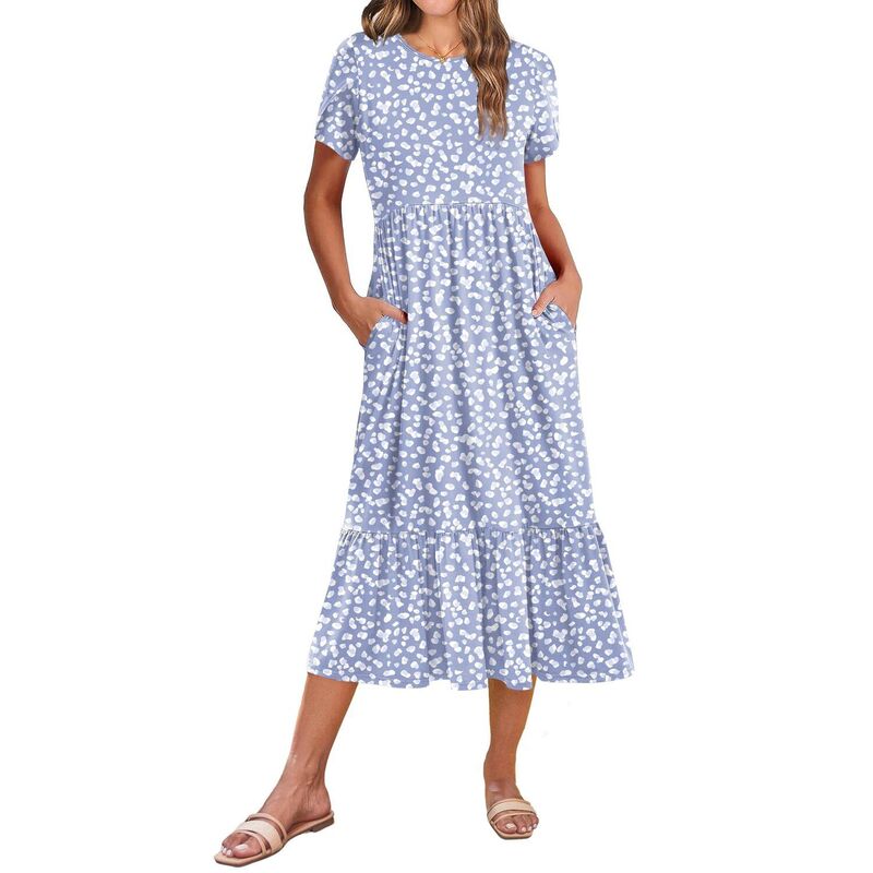 ジーグー レディース トップス ワンピース ティアード A ライン ミディ シャツ Zeagoo Women s Casual Short Sleeve Tie red A Line Swing Midi Dress with Pockets Beach T Shirt Dress Light Lavender White ホワイト|ReVida 店