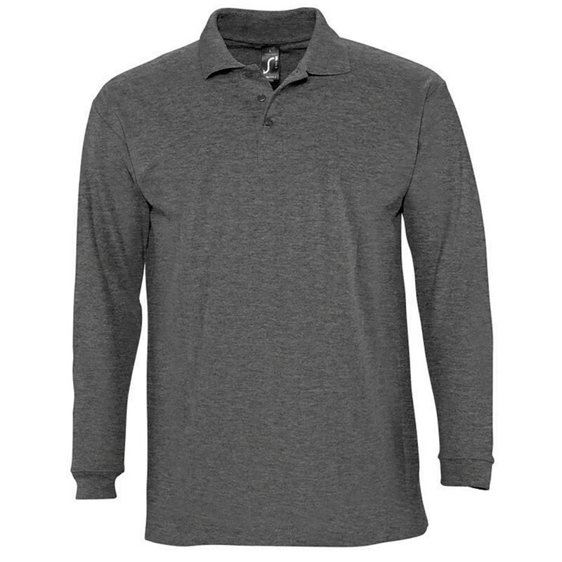ソルズ メンズ トップス Tシャツ ポロシャツ コットン SOLS Mens Winter II Long Sleeve Pique Cotton Polo Shirt Charcoal Marl チャコール|ReVida 店