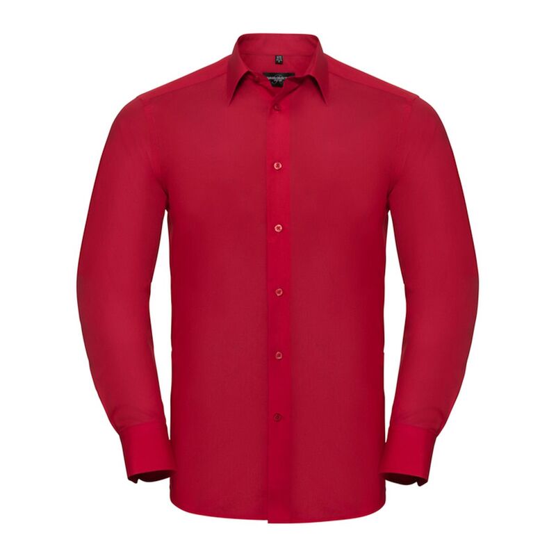 ラッセルアスレチック メンズ トップス Tシャツ 長袖 Russell Athletic Russell Collection Mens Poplin Tailo red Long-Sleeved Shirt Classic Red レッド|ReVida 店