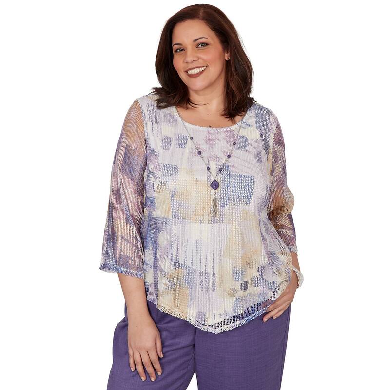 アルフレッド ダナー レディース トップス シャツ プラスサイズ メッシュ レース Plusize Alfredunner Grand Bazaar Stained Glass Mesh Top with Necklace Amethyst Multi マルチカラー｜ReVida 店 10,636円