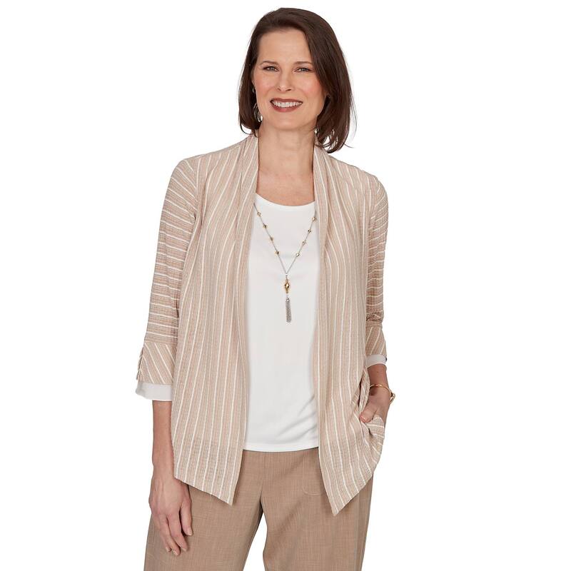 アルフレッド ダナー レディース トップス シャツ プチ レース Petite Alfredunner Grand Bazaar Vertical Stripe Two in One Top with Necklace Cashew ストライプ|ReVida 店