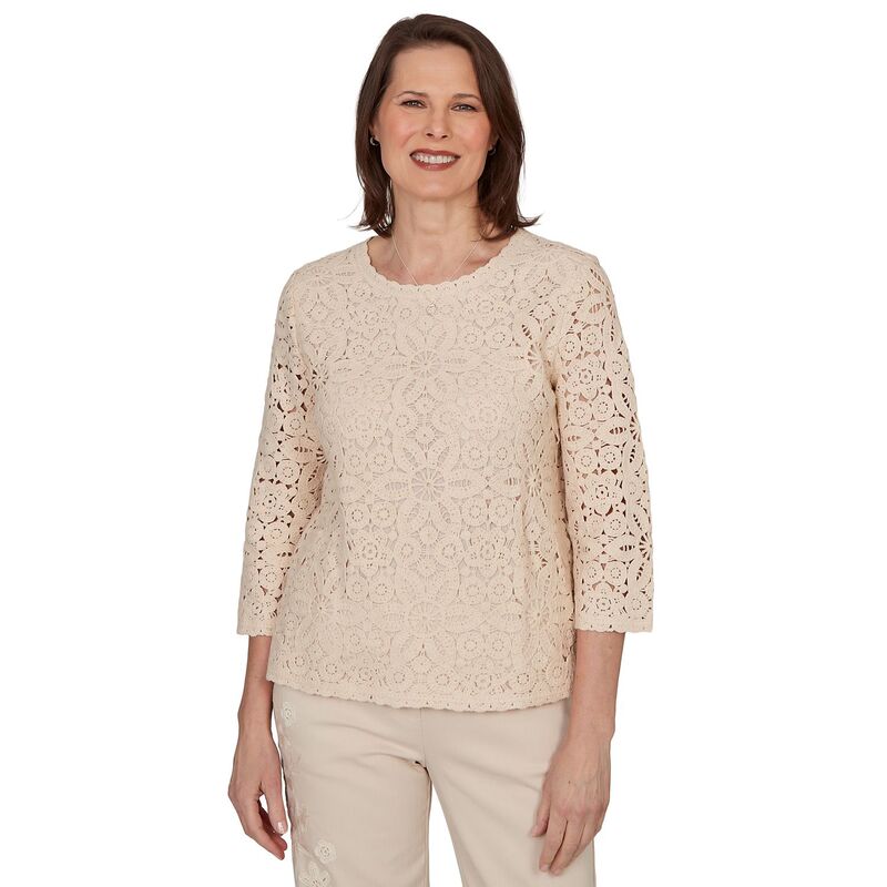 アルフレッド ダナー レディース トップス シャツ フラワー柄 プチ ニット フラワー Petite Alfredunner Camden Market Floral Crochet Lined Knitop Oatmeal オートミール｜ReVida 店