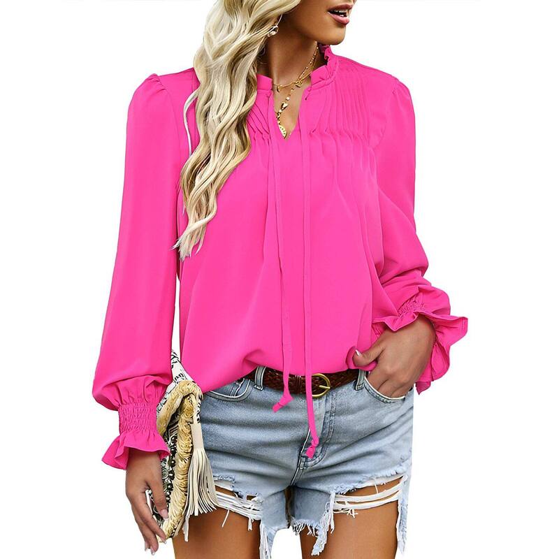 ジーグー レディース トップス シャツ フラワー柄 プリント ブラウス フラワー Zeagoo Woman Floral Printed Blouses Bohemian Long Sleeve Tops Boho Drawstring Shirts Hot Pink ピンク|ReVida 店