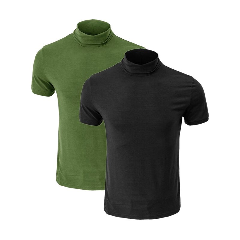 インスパイア シック メンズ トップス Tシャツ タートルネック コットン INSPIRE CHIC 2 Packs Men's Cotton Mock Turtleneck T-Shirtshort Sleeve Casual Undershirt-Shirt Black Olive Green ブラック｜ReVida 店 10,636円