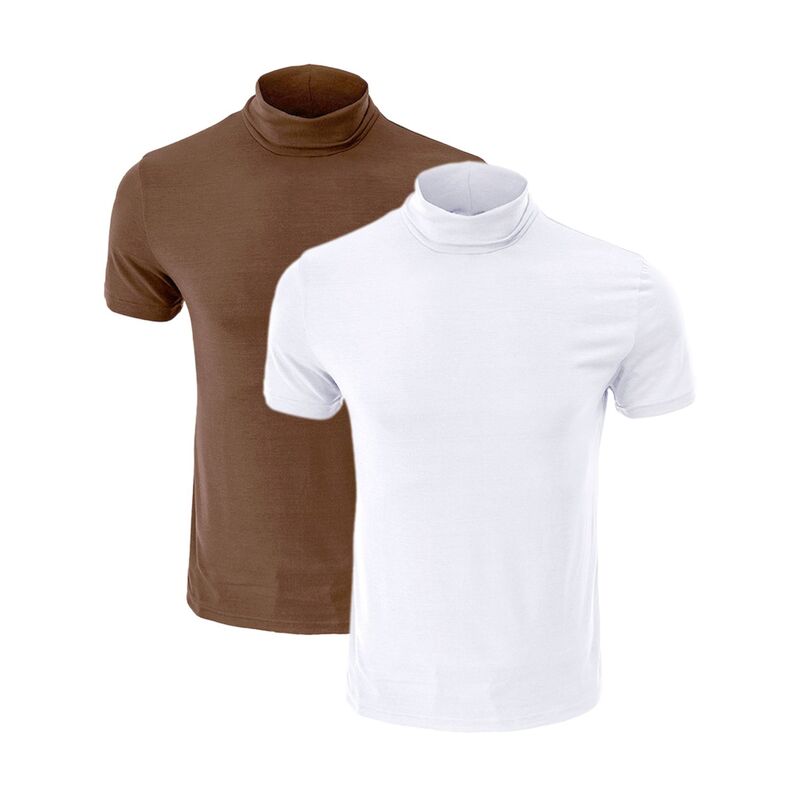インスパイア シック メンズ トップス Tシャツ タートルネック コットン INSPIRE CHIC 2 Packs Men's Cotton Mock Turtleneck T-Shirtshort Sleeve Casual Undershirt-Shirt White Brown ホワイト|ReVida 店