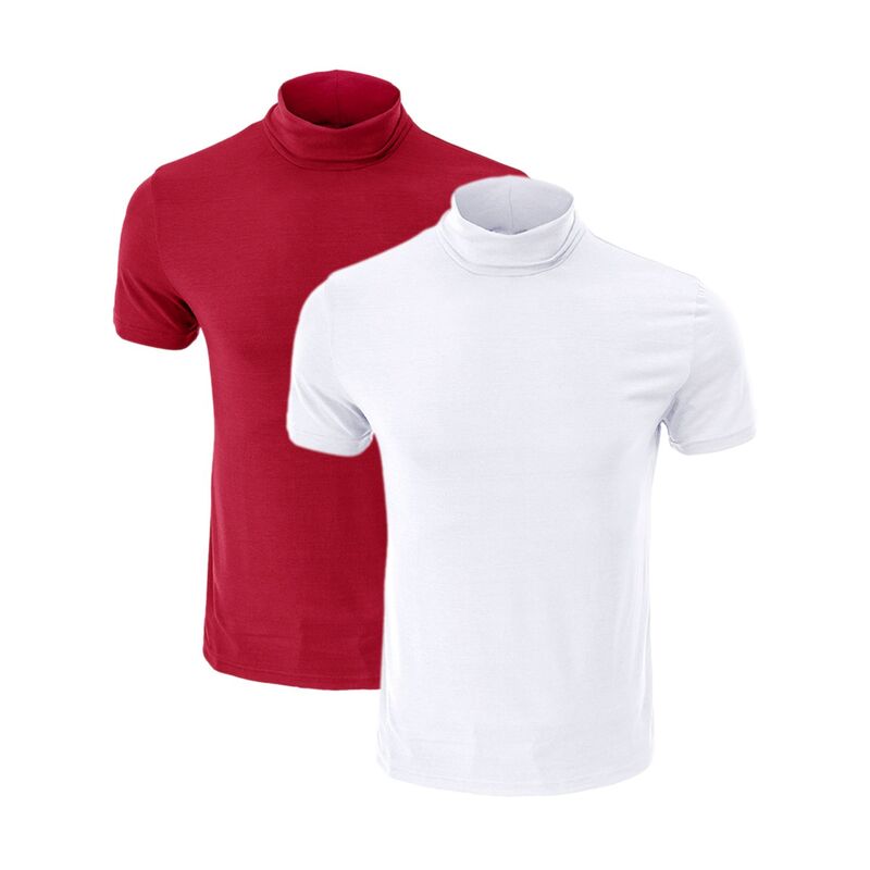 インスパイア シック メンズ トップス Tシャツ タートルネック コットン INSPIRE CHIC 2 Packs Men's Cotton Mock Turtleneck T-Shirtshort Sleeve Casual Undershirt-Shirt White Burgundy ホワイト|ReVida 店