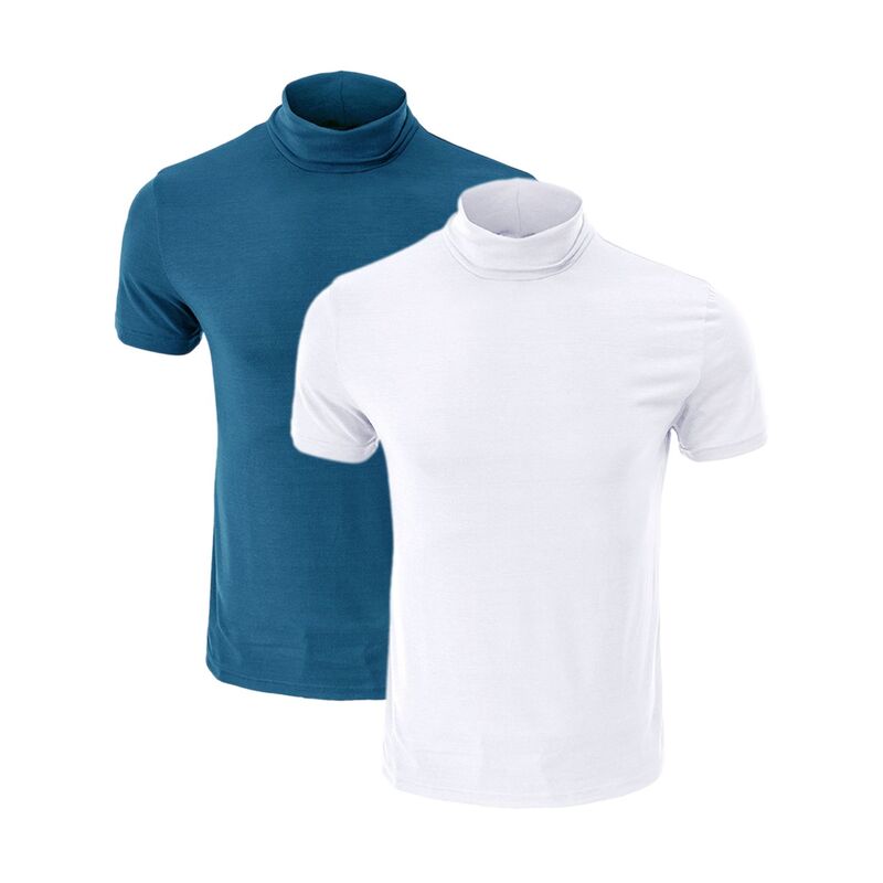 インスパイア シック メンズ トップス Tシャツ タートルネック コットン INSPIRE CHIC 2 Packs Men's Cotton Mock Turtleneck T-Shirtshort Sleeve Casual Undershirt-Shirt White Navy Blue ホワイト｜ReVida 店