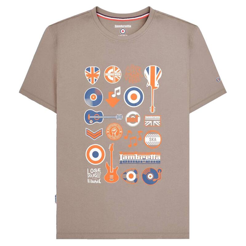 ランブレッタ メンズ トップス Tシャツ Lambretta Mens Musicons T-Shirt Cinder|ReVida 店