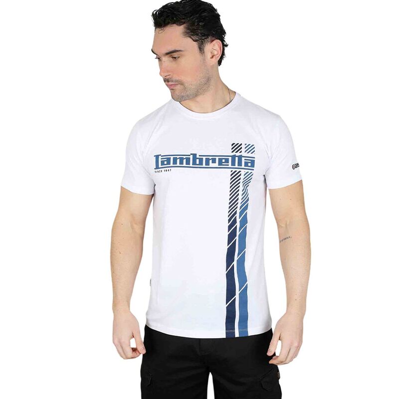 ランブレッタ メンズ トップス Tシャツ Lambretta Mens Racing e T-Shirt White Navy ホワイト｜ReVida 店