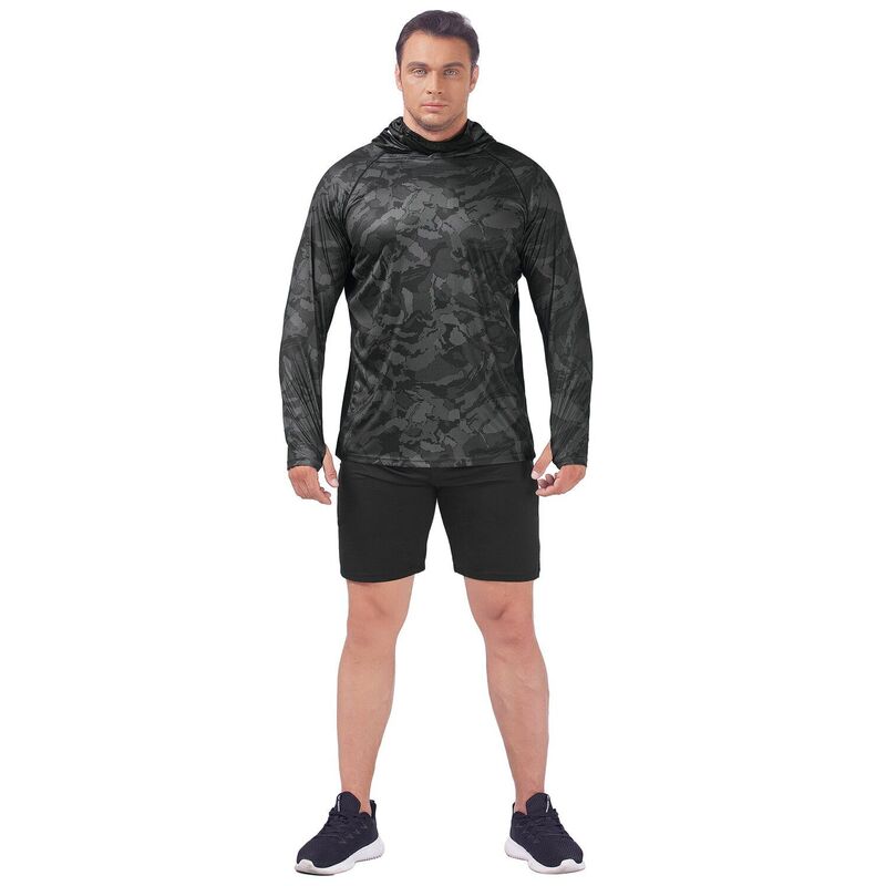 ピンスパーク メンズ トップス Tシャツ パーカー PINSPARK Mens UPF 50+ Long Sleeve Fishing Hoodie Mask Quick Dry UV Sun Protection Tops Black ブラック|ReVida 店