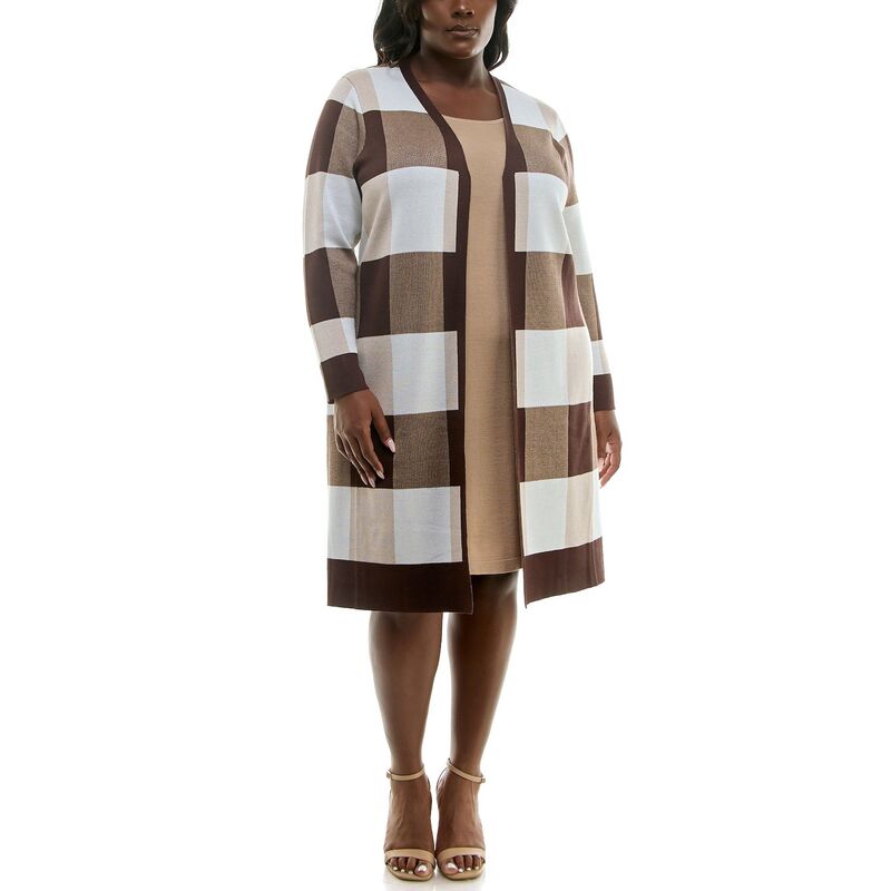ニナレオナルド レディース トップス ワンピース プラスサイズ セーター Plusize Nina Leonard Jewelneck Sweater Dress Brown Tan Multi ブラウン｜ReVida 店 11,085円