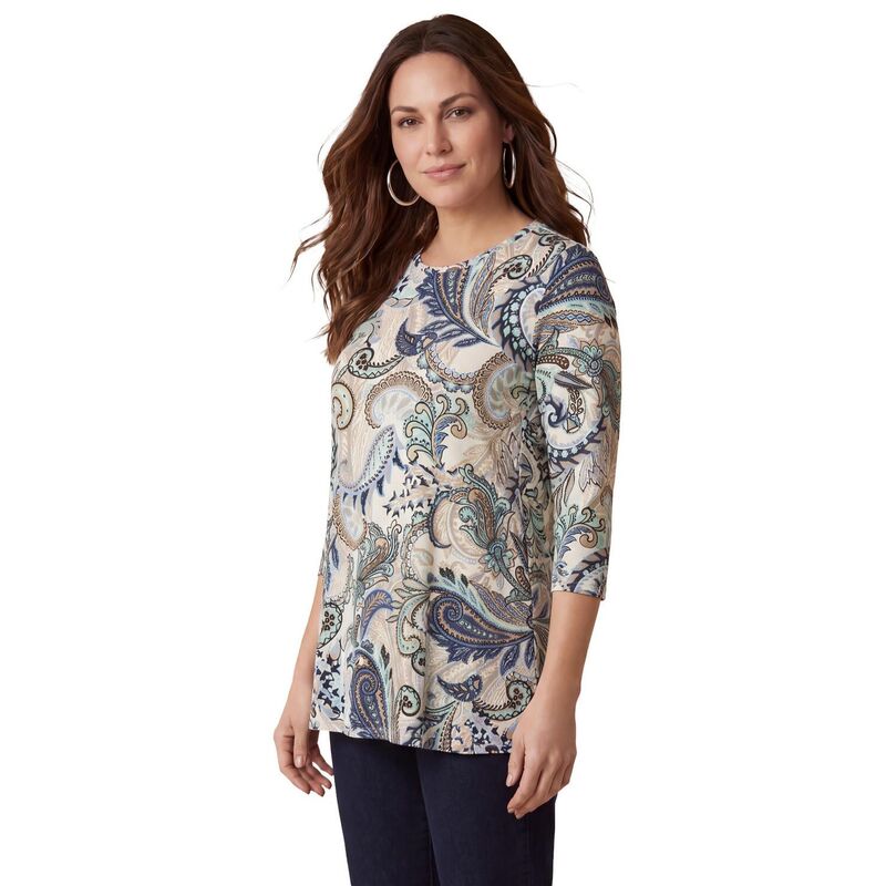 ジェシカロンドン レディース トップス Tシャツ プラスサイズ ニット Jessica London Women's Plusize Stretch Knit Swing Tunic Dusk Paisley|ReVida 店