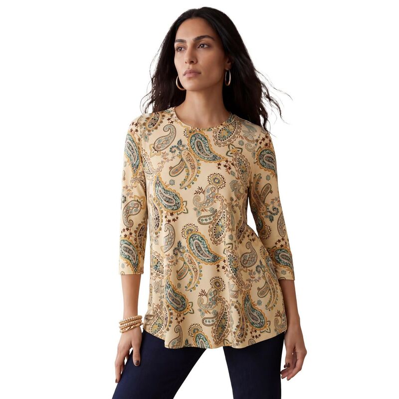 ジェシカロンドン レディース トップス Tシャツ プラスサイズ ニット Jessica London Women's Plusize Stretch Knit Swing Tunic Oatmeal Playful オートミール|ReVida 店