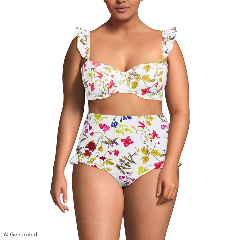 ランズエンド レディース 水着 トップのみ プラスサイズ Plusize Lands' End Balconnette Underwire Bikini Swim Top White Garden Floral ホワイト｜ReVida 店 10,281円