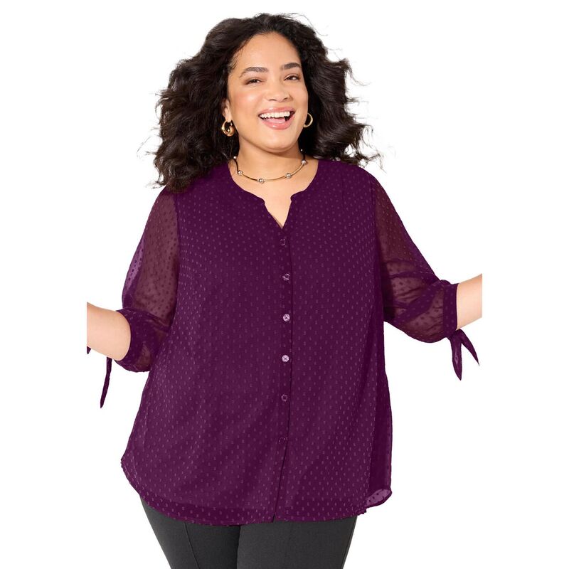 キャサリンズ レディース トップス シャツ プラスサイズ ブラウス Catherines Women's Plusize Swiss Dotie Sleeve Blouse Deep Berry｜ReVida 店