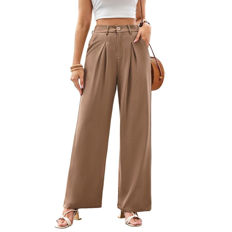 セオリア レディース ボトムス カジュアルパンツ ストレート Seoria Women's Business Temperament Loose Casual Formal Straight Leg Suit Pants Khaki カーキ｜ReVida 店