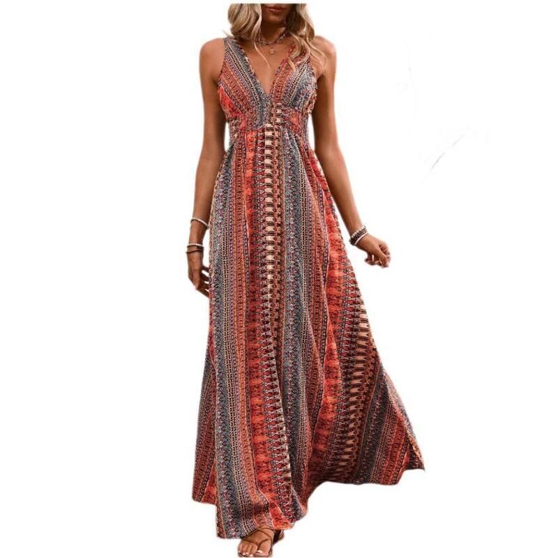 イエスファッション レディース トップス ワンピース ホルター Yesfashion Smmer Dress for Women Long Dress Boho Sundresses Halter Dress Beach Vacation Clothes Travel Outfits Red Boho レッド|ReVida 店