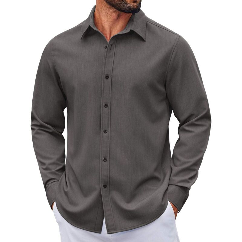 クーファンディ メンズ トップス Tシャツ ボタンダウン COOFANDY Men' Business Casual Shirts Long Sleeve Button Down Shirts for Men Dark Grey グレー｜ReVida 店