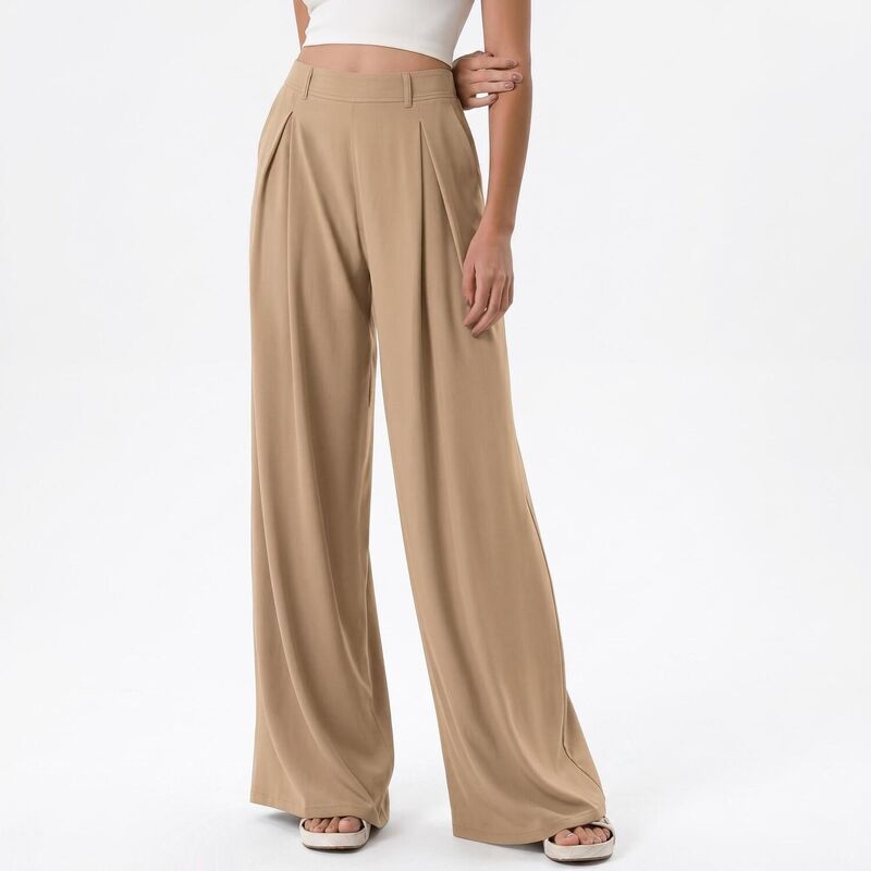 ファンジュライ レディース ボトムス カジュアルパンツ ワイドレッグ FUNJULY Women's Lightweight High Waisted Wide Leg Pants with Side Pockets Khaki カーキ|ReVida 店