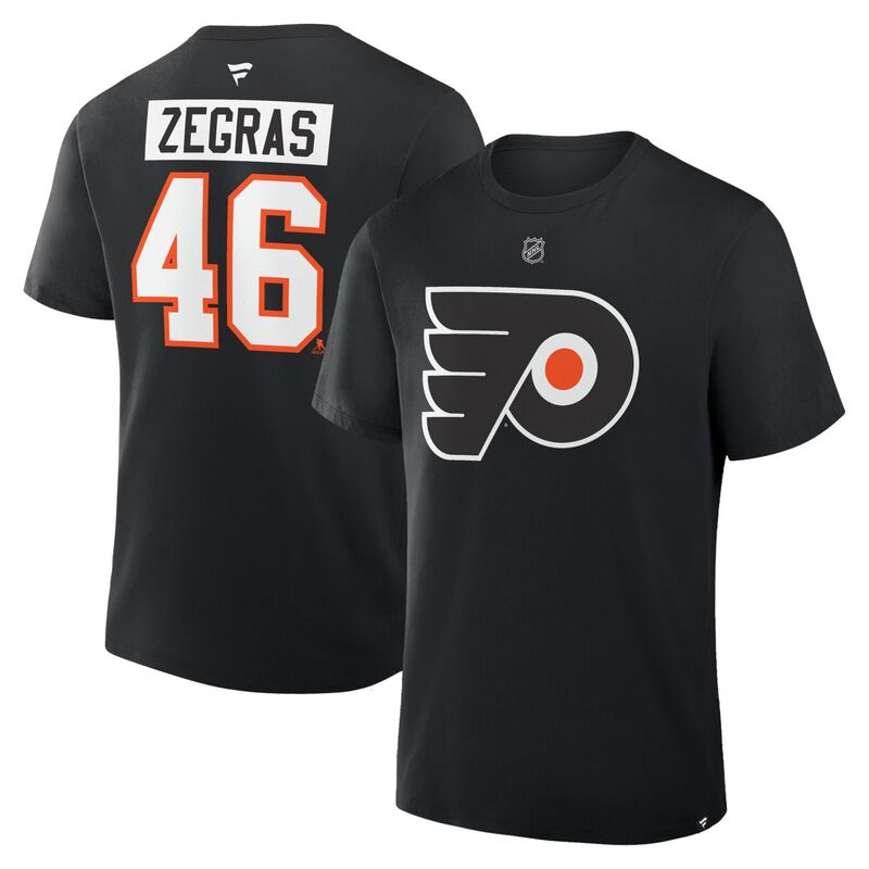 ファナティクス メンズ トップス Tシャツ Men's Fanatics Trevor Zegras Black Philadelphia Flyers Authentic Stack Name & Number T-Shirt Fly Black ブラック｜ReVida 店