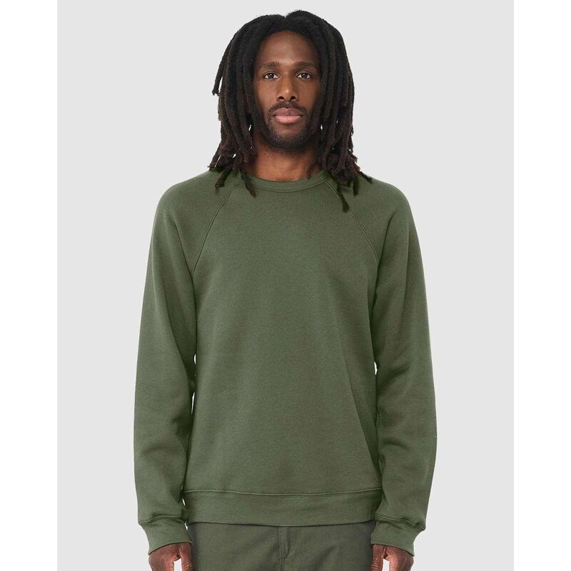 ベラキャンバス メンズ トップス Tシャツ クルーネック スウェット フリース Bella+Canvas BELLA + CANVASponge Fleece Raglan Crewneck Sweatshirt Military Green グリーン｜ReVida 店