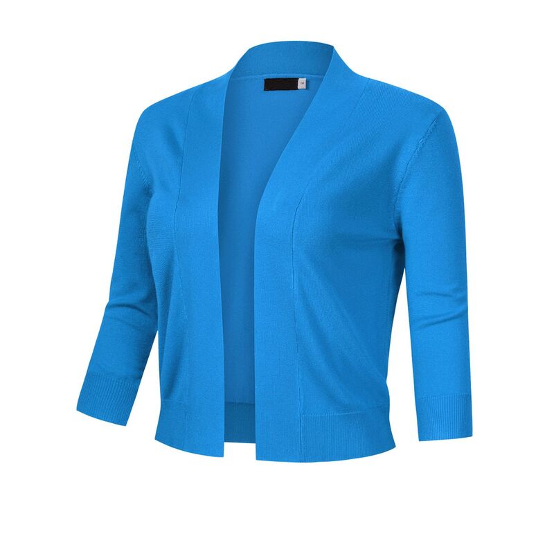 セオリア レディース アウター ニット・セーター カーディガン クロップド Seoria Ladies' 3/4 Sleeve Cropped Cardigan Open Front Knit Short Bolero Shrugs Lake Blue ブルー｜ReVida 店