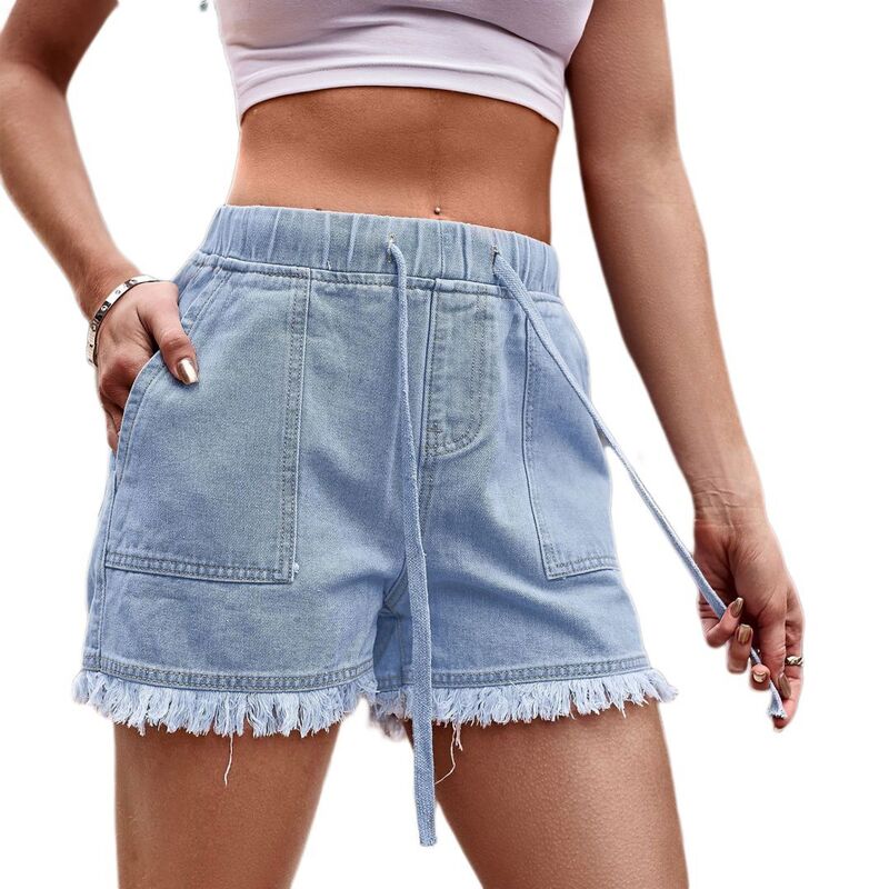 イエスファッション レディース ボトムス ハーフパンツ・ショーツ ショートパンツ Yesfashion Women's Lightweight Shorts Casual Baggy Trendy Pants Elastic Waist Drawstring Comfy Shorts Light Blue ブルー|ReVida 店