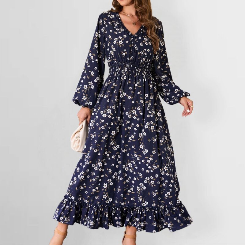 クリアフラワー レディース トップス ワンピース フラワー柄 プリント マキシ ClearFlower Women's Floral Print Maxi Dress Ditsy Floralong Dress Casual Summer Beach Boho Dress Blue ブルー|ReVida 店
