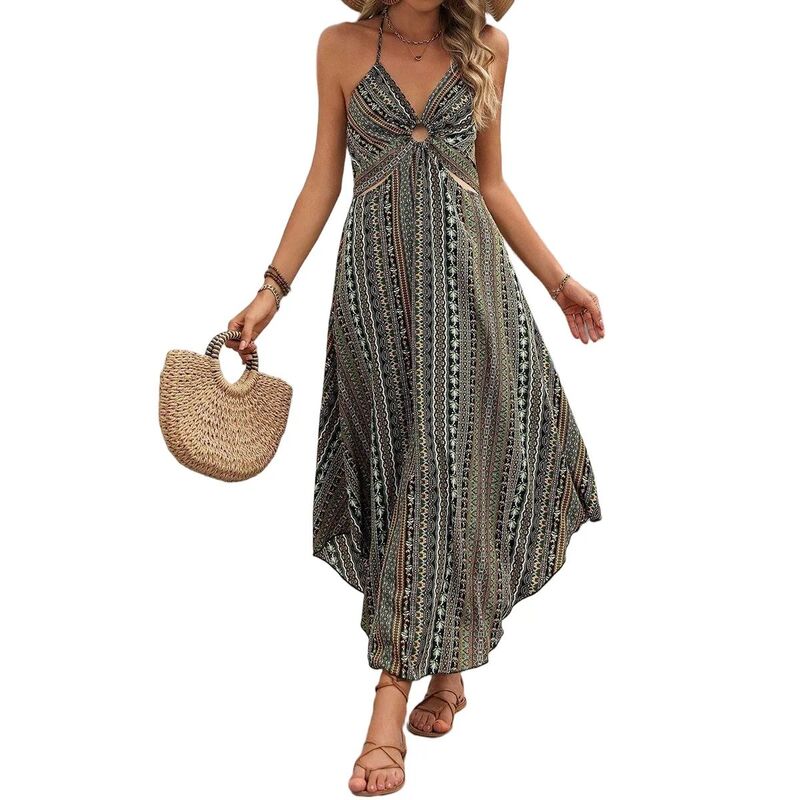クリアフラワー レディース トップス ワンピース ノースリーブ マキシ ClearFlower Women's Boho Spaghetti Strap Sundressesleeveless Cami Dress Criss Crossummer Slit Maxi Dresses Green グリーン｜ReVida 店 10,281円