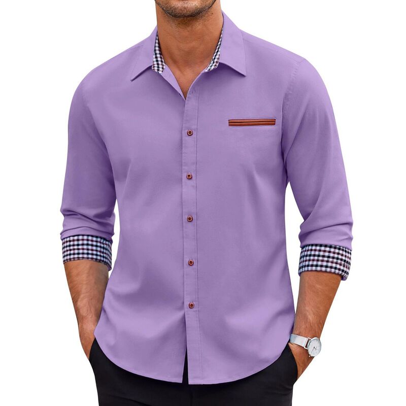 クーファンディ メンズ トップス Tシャツ レギュラーフィット ボタンダウン デニム COOFANDY Men's Casual Dresshirt Button Down Shirts Regular fit Denim Work Classic Western Sna purple パープル｜ReVida 店