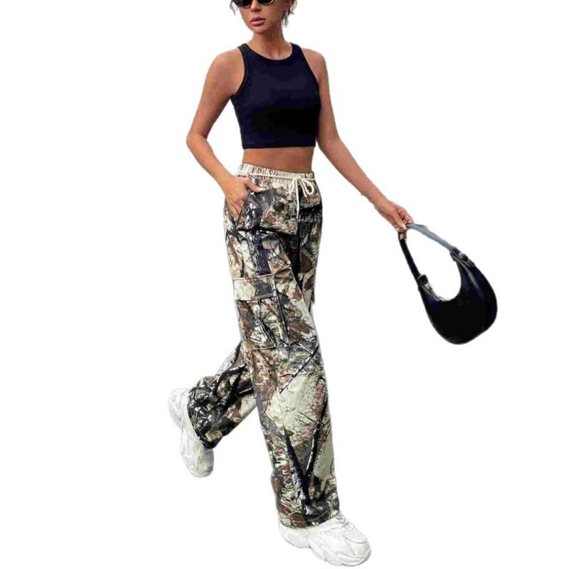 イエスファッション レディース ボトムス カジュアルパンツ ワイドレッグ カーゴパンツ ジーンズ Yesfashion Women's Camouflage Cargo Pantstraight Wide Leg Trousers Jeans Green グリーン｜ReVida 店