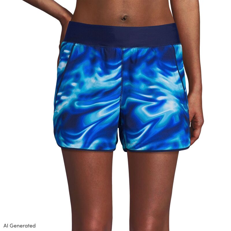 ランズエンド レディース 水着 ボトムスのみ ショートパンツ Women's Lands' End 3" Quick Dry Swim Shorts With Panty Electric Blue Swirl ブルー｜ReVida 店