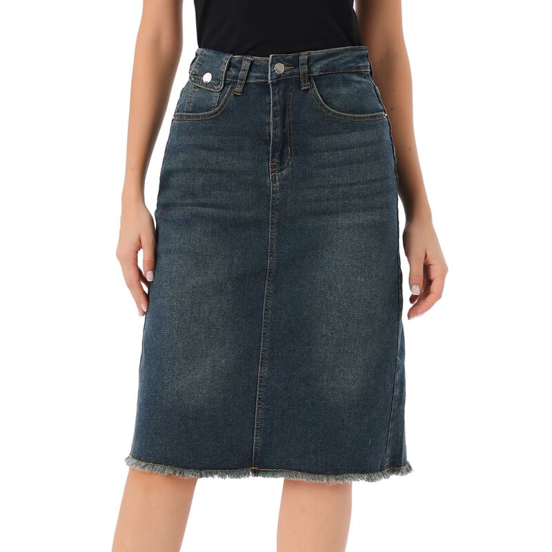 アレグラ ケー レディース ボトムスカート ハイウエスト ミディ デニム ALLEGRA K Women's High Waist Solid Jean Skirt Back Vent Midi Length Denim Skirts Vintage Grey Blue グレー|ReVida 店