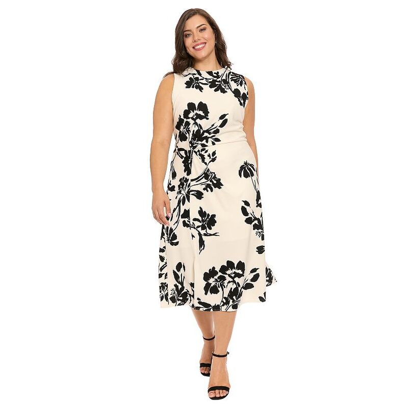 ロンドンタイムス レディース トップス ワンピース フラワー柄 プラスサイズ プリーツ プリント ミディ フラワー Plusize London Times Pleated Waist Floral Print Midi Dress No Color|ReVida 店