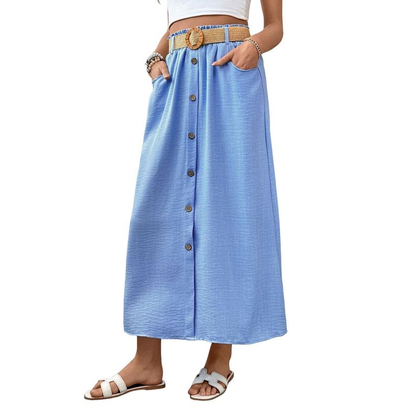 セオリア レディース ボトムスカート ボタンダウン A ライン ダウン マキシ Seoria Women Maxi Skirts with Belt High Waisted Button Down A Line Flowy Summer Skirt with Pockets Blue ブルー｜ReVida 店 10,860円
