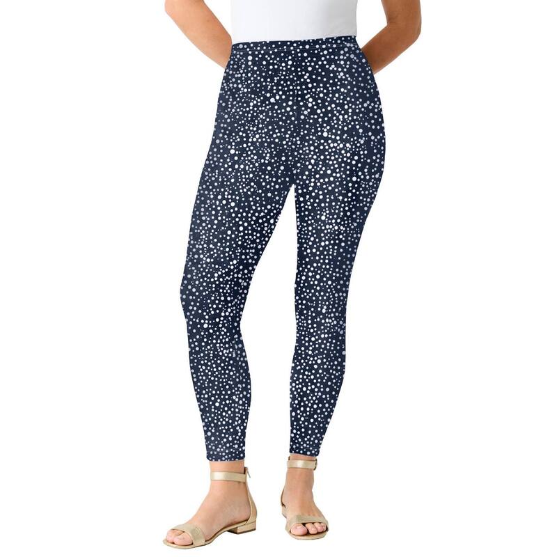 ロアマンズ レディース ボトムス カジュアルパンツ プラスサイズ アンクル Roaman's Women's Plusizessential Stretch Anklength Pull-On Legging Navy Paintedot ネイビー|ReVida 店