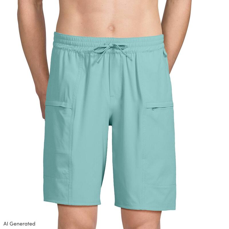 ランズエンド メンズ 水着 ハーフパンツ・ショーツ Men's Lands' End 9-Inch Packable Cargo Swim Trunks Pale Teal ティール｜ReVida 店