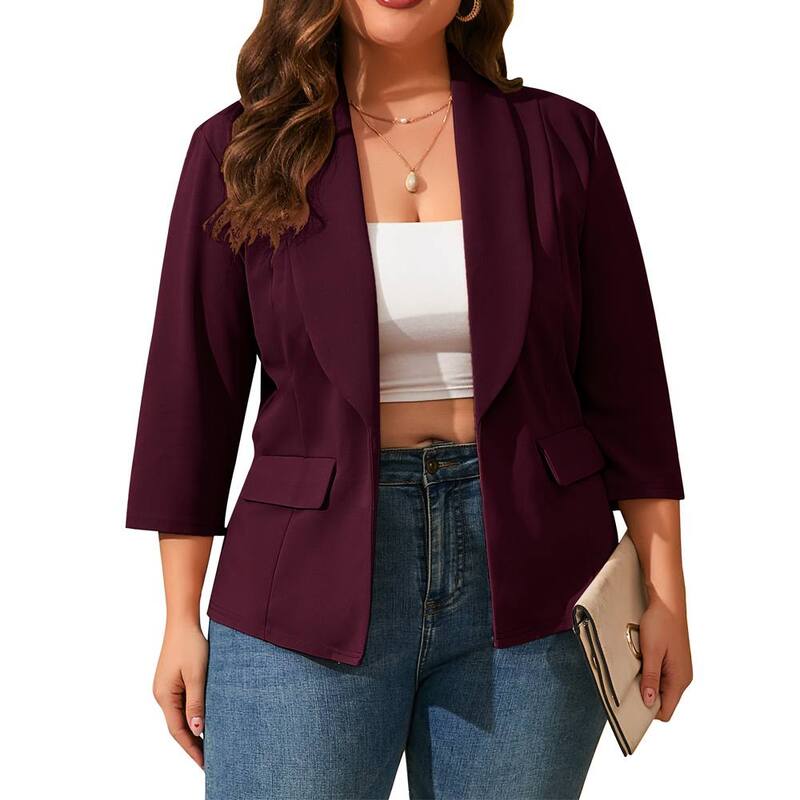 クリアフラワー レディース アウター ジャケット・ブルゾン プラスサイズ ブレザー ClearFlower Women's Plusize Blazer Shawl Collar 3/4 Sleeve Casual Jacket Grape Purple パープル｜ReVida 店