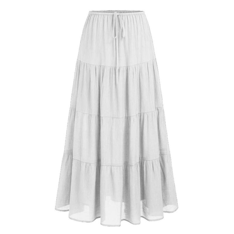 イエスファッション レディース ボトムスカート ティアード A ライン ハイウエスト プリーツ フリル Yesfashion Women's High Waistie red Ruffle Pleated A-line Flowy Swing Ultra-Long Boho Skirt White ホワイト|ReVida 店
