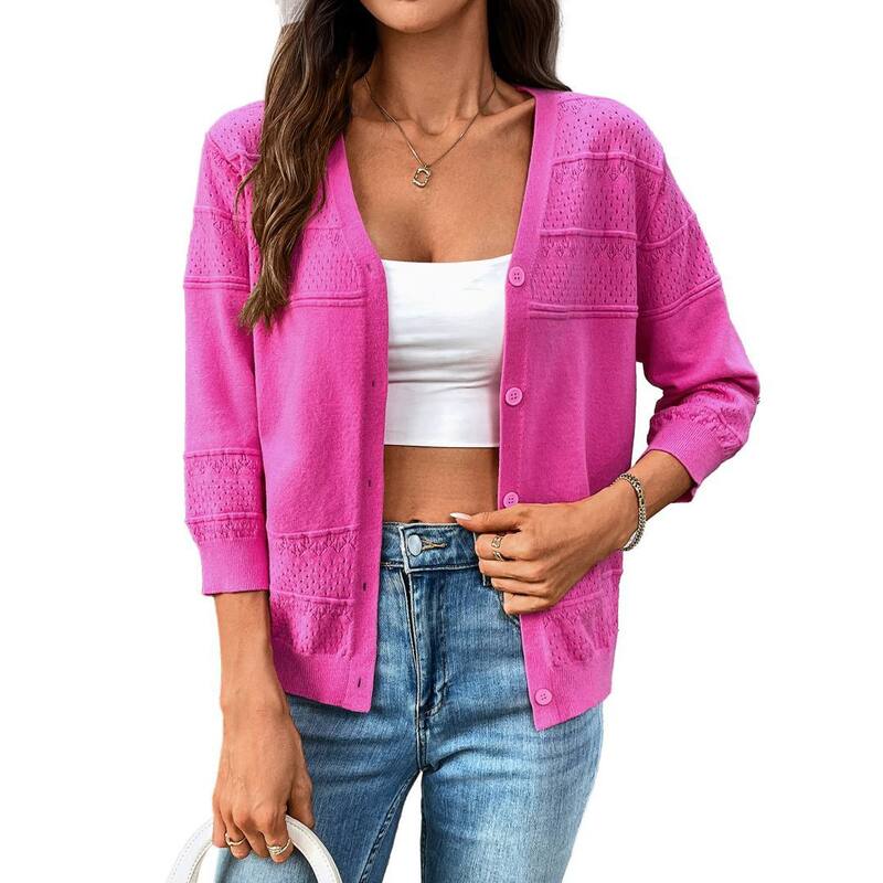 イエスファッション レディース アウター ニット・セーター Vネック プリント カーディガン Yesfashion Women's Lightweight Cardigans Casualong Sleeve V Neck Button Print Shrugsweaters Red レッド｜ReVida 店 9,926円