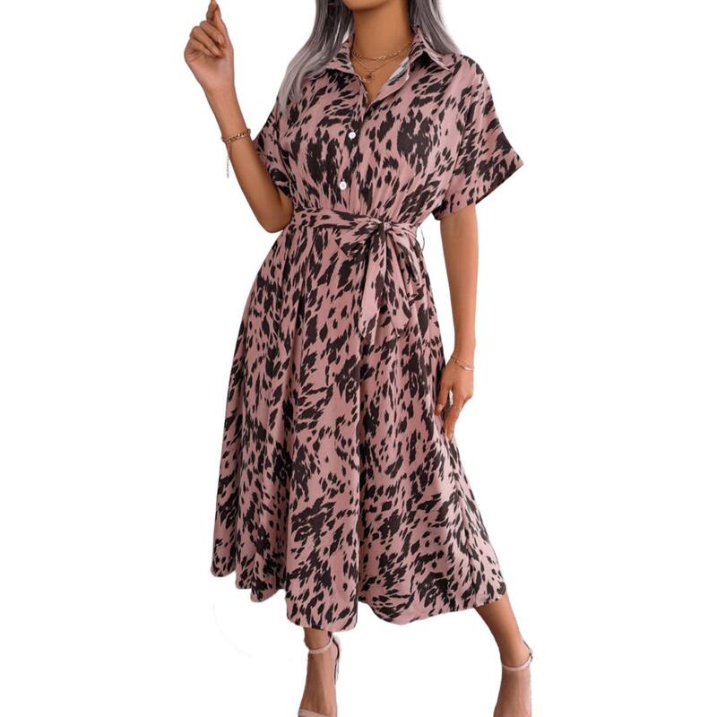 セオリア レディース トップス ワンピース ボタンダウン シャツ ダウン Seoria Women's Collar Neck Button Down Tie Waist Shirt Dress Pink ピンク｜ReVida 店 10,485円