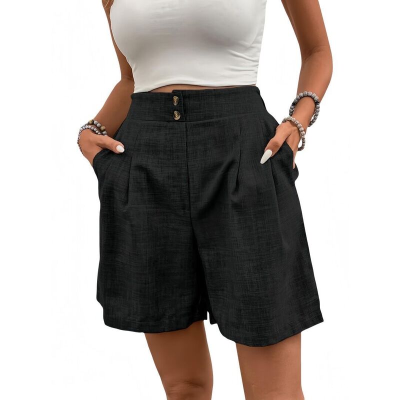 ボディサイズ レディース ボトムス ハーフパンツ・ショーツ ワイドレッグ ショートパンツ ハイウエスト BODDYSIZE Women's Casual Shorts Formal High-Waisted Work Shorts Business Wide Leg Trousers With Pockets Black ブラック|ReVida 店