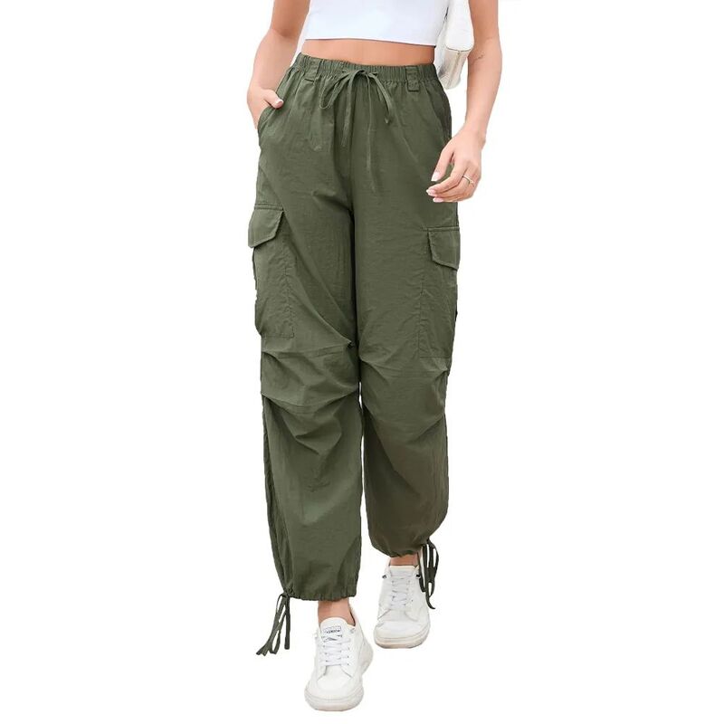 エリートスピリット レディース ボトムス カジュアルパンツ EliteSpirit Cargo Jogger Parachute Pants For Women Casual Baggy Lowaist Drawstring Light Y2K Pants Army Green グリーン|ReVida 店