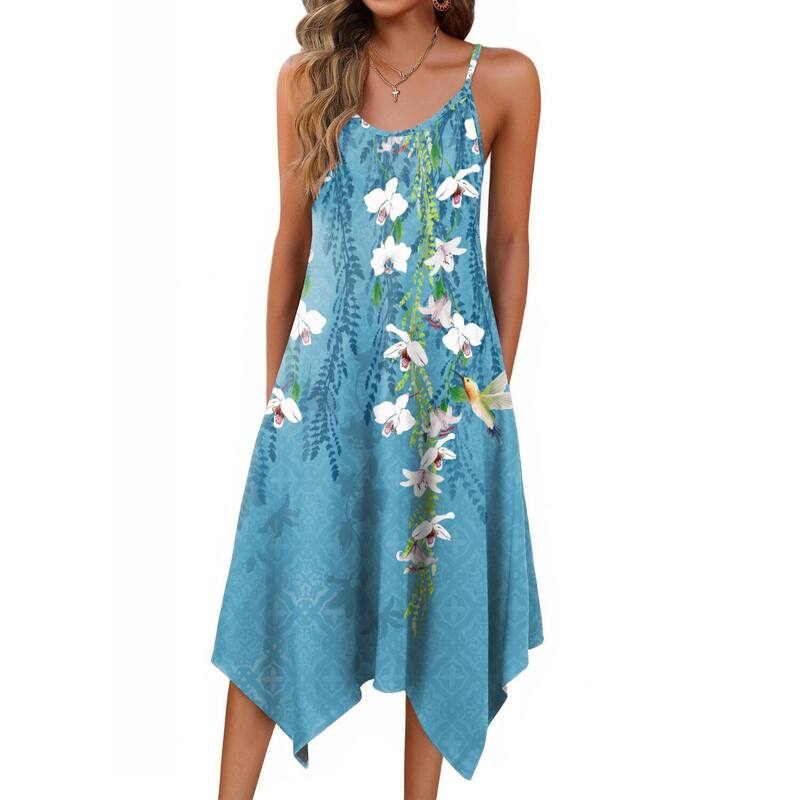 ジーグー レディース トップス ワンピース フラワー柄 ミディ ノースリーブ フラワー Zeagoo Women'spaghetti Strap Floral Midi Beach Dressleeveless Boho Sundress with Pockets Floralight Blue ブルー|ReVida 店