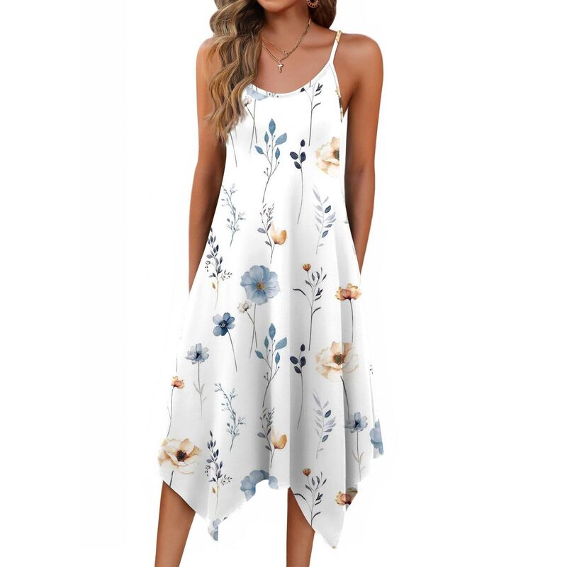 ジーグー レディース トップス ワンピース フラワー柄 ミディ ノースリーブ フラワー Zeagoo Women'spaghetti Strap Floral Midi Beach Dressleeveless Boho Sundress with Pockets Floral Printed|ReVida 店