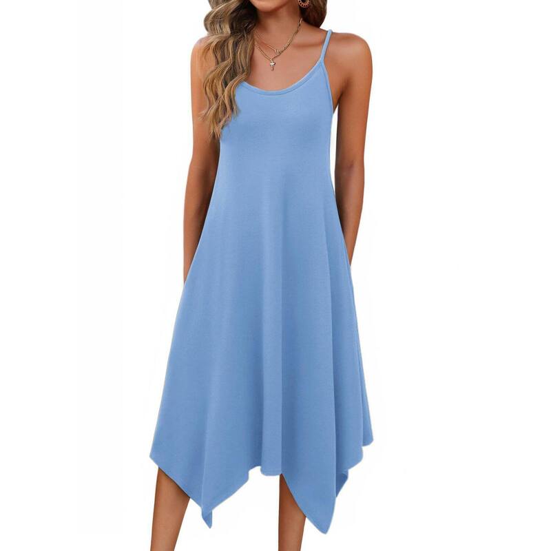 ジーグー レディース トップス ワンピース フラワー柄 ミディ ノースリーブ フラワー Zeagoo Women'spaghetti Strap Floral Midi Beach Dressleeveless Boho Sundress with Pockets Light blue ライトブルー｜ReVida 店