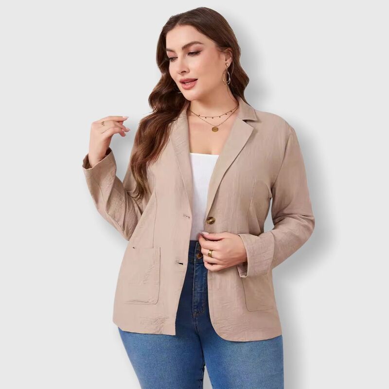 エリートスピリット レディース アウター ジャケット・ブルゾン プラスサイズ ブレザー リネン EliteSpirit Plusize Linen Blazer - Lightweight Casual Jacket with Patch Pockets for Women Khaki カーキ｜ReVida 店